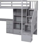 Twin Size Loft Bed with L-Shaped Desk, 3 Drawers, Cabinet, Staircase Storage, Solid Pine/MDF Build