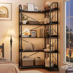 Corner L-Shaped Bookshelf, Industrial-Style Corner Shelving Five-Tier L-Shaped Bookshelf with Bead-Decor Design Suitable for Living Rooms