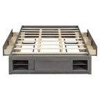 Whisen Queen Platform Bed Frame with 4 Storage Drawers and Footboard Storage