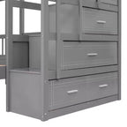 Whisen Full Over Twin & Twin Bunk Bed, Wood Triple Bunk Bed with Drawers and Guardrails