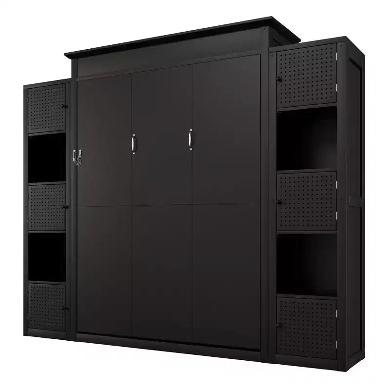 Luxystar Modern Queen Murphy Bed with 10 Storage Shelves and Upholstered Headboard, Black