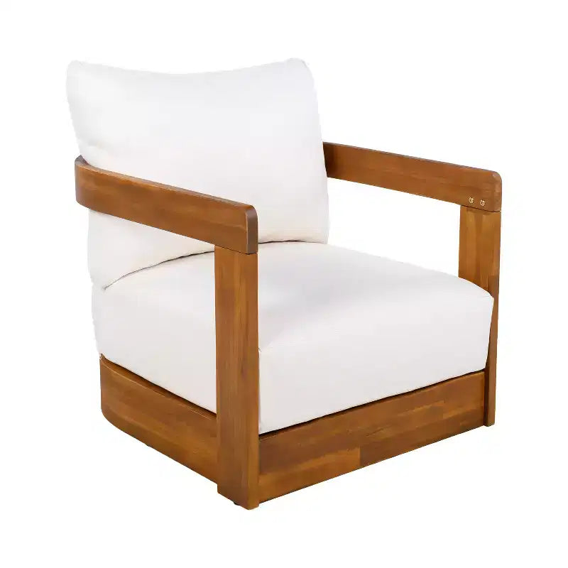 Set of 2 Premium Acacia Wood Outdoor Club Chairs with Curved Tub Design, Water-Resistant Cushions