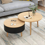 Black White Modern Round Wood Coffee Table with Storage