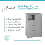 RiverRidge Ashland Single Door Bathroom and Laundry Storage Cabinet with 3 Drawers, Open and Adjustable Shelf