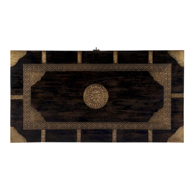 Nador Hand-Painted Brass Inlay Storage Trunk Coffee Table