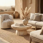 LeisureMod Lunexa Round Coffee Table  Fiberstone Pedestal Accent Table for Indoor or Outdoor Use, Sculpted Design with Anti-Slip Foot Pads