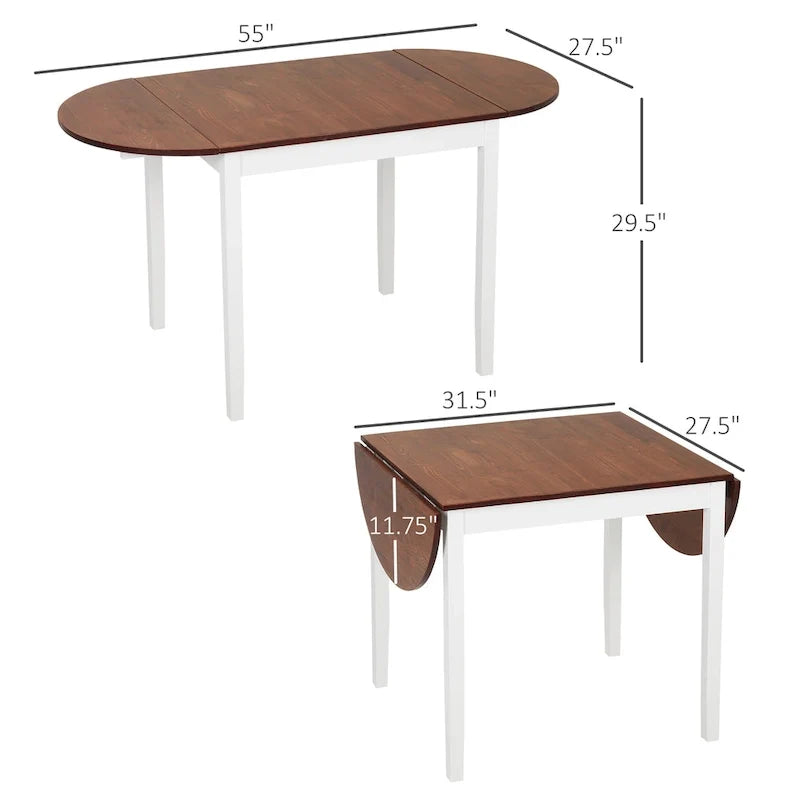 HOMCOM 55 Solid Wood Kitchen Table, Drop Leaf Tables for Small Spaces, Folding Dining Table