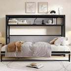 Twin Size Murphy Bed with Shelves, Metal Wall Bed with Foldable Design for Small Space