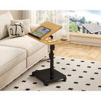 1 Set c-Shaped Side Table, Height Adjustable Overbed Bedside Table with Wheels, Multi-Purpose Sofa Table & Laptop Desk for Small Spaces
