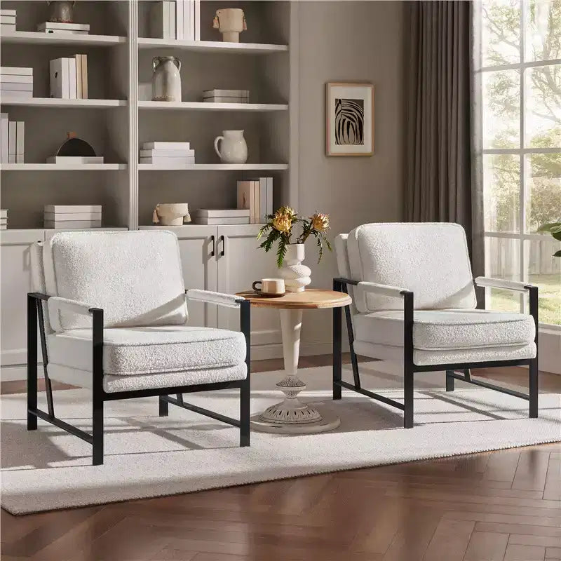 Yaheetech Set of 2 Retro Upholstered Lounge Arm Chairs with Metal Arms, Removable Seat & Back Cushion