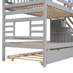 Whisen Twin over Twin House Bunk Bed with Trundle and Slide, Storage Staircase, Roof and Window Design