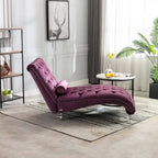 Purple Upholstered Tufted Chaise Lounge Chair with Pillow and Acrylic Legs