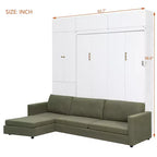 Queen Size Murphy Bed with Sofa and Cabinet, Wooden Queen Cabinet Bed Wall Bed with Shelves, Folding Wall Chest Bed for Guest Room Office