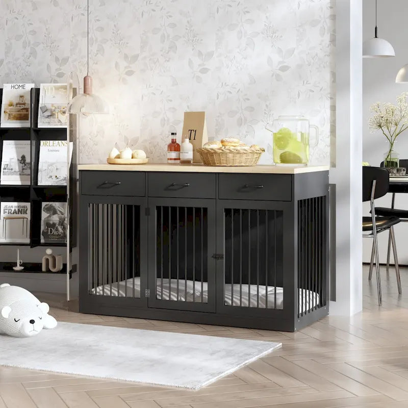 Modern Large Dog Crate with Storage Drawers - Elegant Espresso Finish