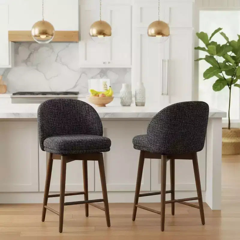 Set of 2 Modern Swivel Counter Stools with Upholstered Seat, 360 Rotating Kitchen Island or Home Bar Chairs with Solid Wood Legs-Panipeachy