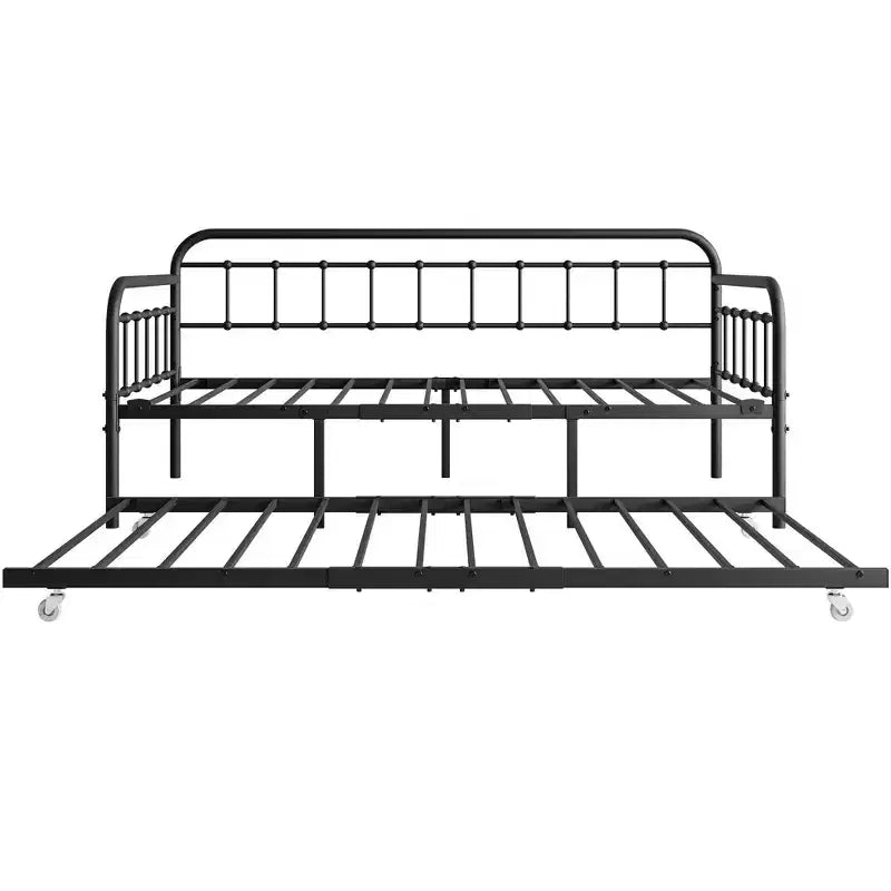 MAYEERTY Twin Size Metal Daybed Frame with Trundle, Heavy Duty Sofa Bed Platform, No Box Spring Needed, Black