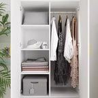 Hitow Armoire Double Drawer Mirrored Door Closet Zoned Storage