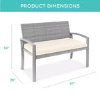 Best Choice Products 2-Person Outdoor Wicker Bench Garden Patio Porch Furniture w/ 700lb Capacity, Cushion