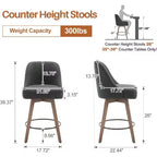 Bekrvio 26 Counter Height Swivel Bar Stools Set of 4 Backs and Wood Legs,Linen Fabric/PU Leather Upholstered Barstools for Kitchen Island