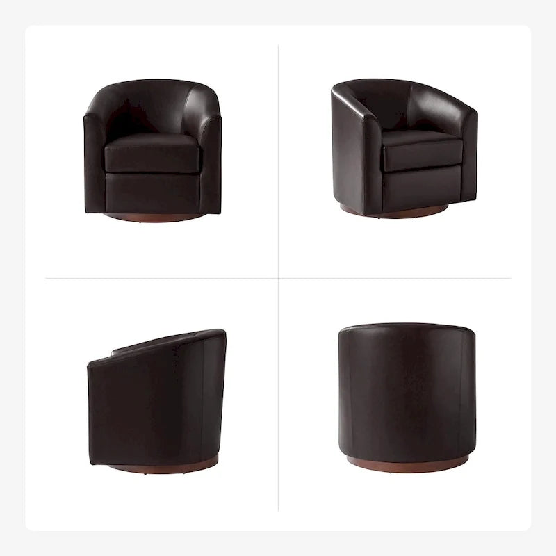 Haley Modern Swivel Barrel Faux Leather Chair with Solid Wood Base Set of 2 by HULALA HOME