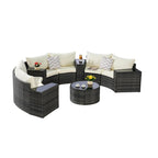 11-Piece Outdoor Half-Round Modular Sectional Sofa Set with Tempered Glass Coffee Table and 4 Side Table
