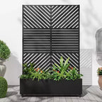 MAYEERTY Planter Box with Trellis Iron Black Parallel Line 01 Louvered Classic Combined Style 72x47x16in 3-Piece Set