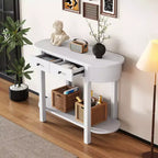 Okak Elegant Console Table with Smooth Glaze, Entry Table with Curved Design and 2 Drawers, Accent Table for Living Room, Hallway