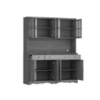 Famapy 61.2W Gray Storage Cabinet Buffet Hutch Kitchen Pantry Cabinet with Ornate Base Trim: Blend of Elegance and Utility