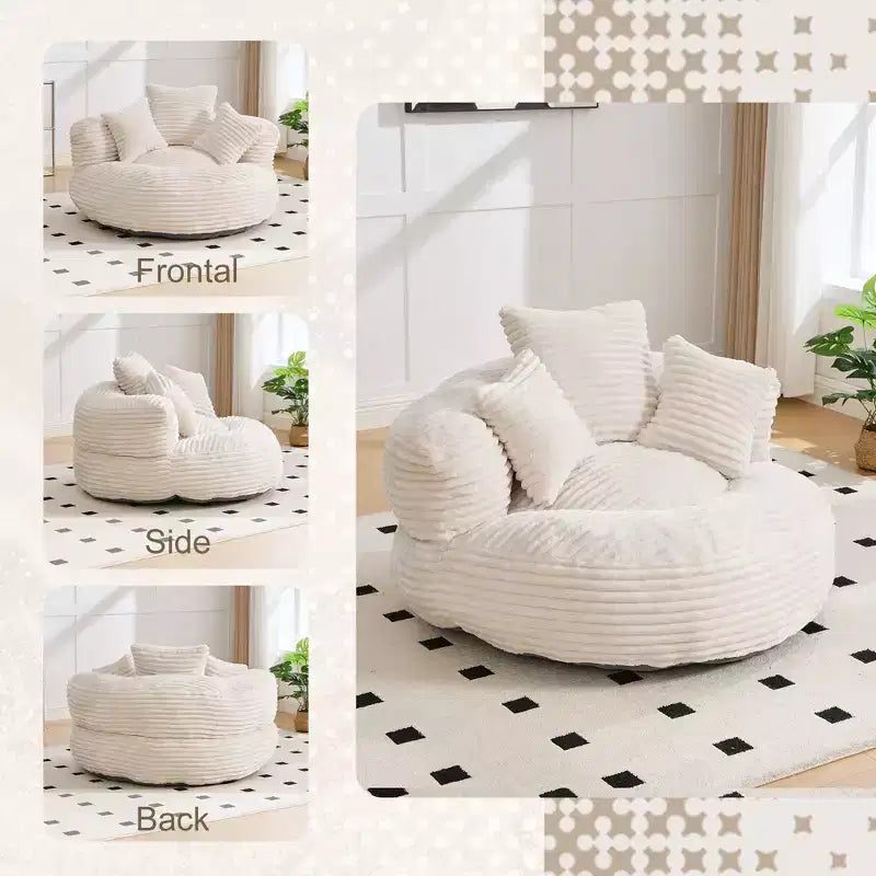 Bean Bag Sofa for Adults Kids, Oversized Corduroy Bean Bag Chair with 3 Pillows & Armrest for Living Room Bedroom - ModernLuxe