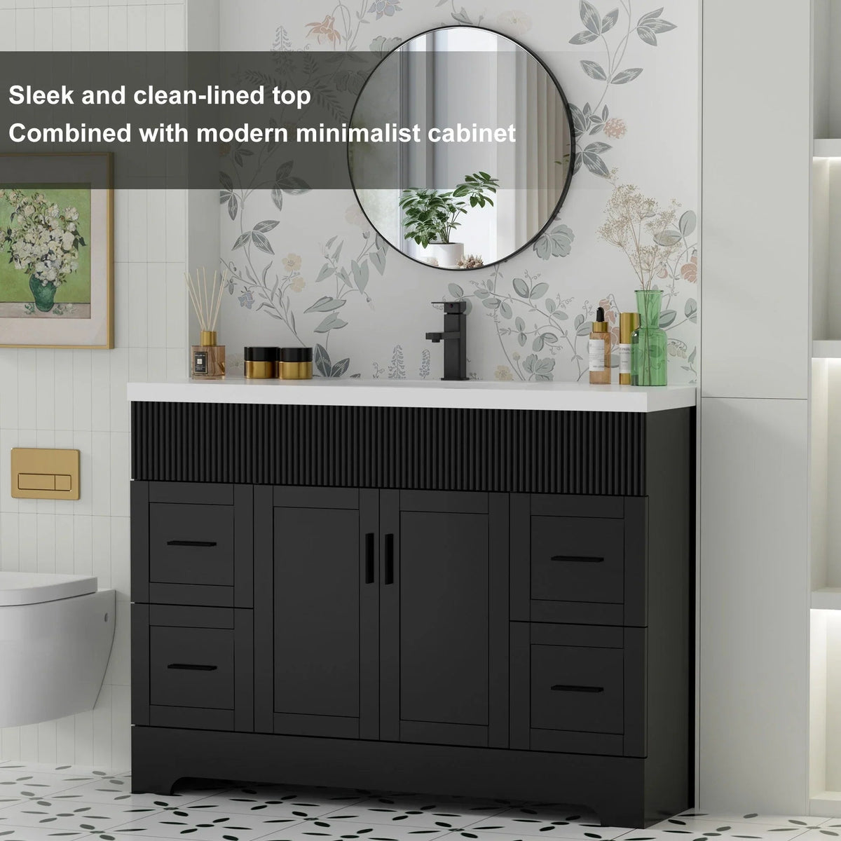 Wavy Line 30/36/48 Bathroom Vanity Set with Sink & Faucet