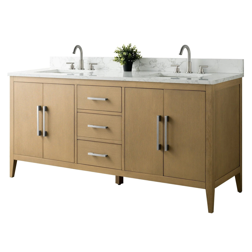 Vanity Art 72 Double Sink Bathroom Vanity Cabinet with Engineered Marble Top