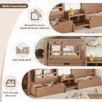 Bellemave Queen Size Toddler Bed with 14 Safety Guardrails, Space-saving Bed Frame with Built-in Bookshelves & 2 Under-Bed Storage Drawers