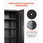 VEVOR Metal Storage Cabinet, 68.9 in Lockable Steel Garage Cabinet with 4 Adjustable Shelves, 2 Magnetic Doors, 2 Keys, 5 Tiers Tool Storage, Black