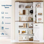 Corner Bookshelf, 74 Tall Corner Bookshelves, 6 Tiers L-Shaped Bookcase with Open Shelves and Storage Drawers for Living Room or Home Office