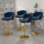 Set of 4 Bar Stool Adjustable Height Swivel Velvet Woven