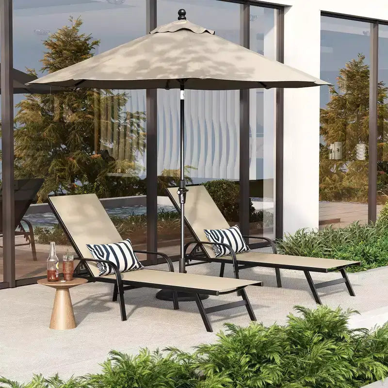 Set of 2 Outdoor Patio Chaise Lounge Chairs, 5-Position Adjustable Reclining Chairs with Textilene Fabric, Poolside Loungers for Garden & Balcony