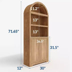 72 Tall Arched Cabinet, 5 Tier Arched Bookshelf with Double Doors & Adjustable Shelf, Wooden Bookcase with Storage for Home Office