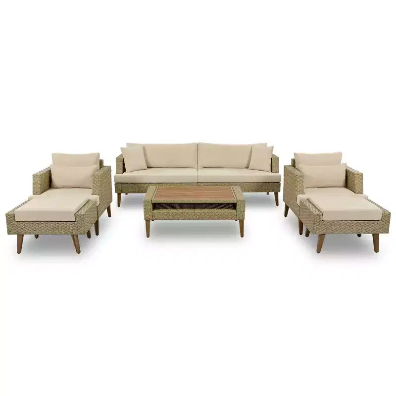 Whisen 6-Pieces All Weather PE Wicker Sofa Set, Outdoor Rattan sofa With Double Cushions
