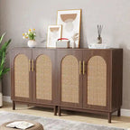 Set of 2 Rattan Sideboard, 59 Inch Buffet Cabinet with Doors, Accent Cabinet