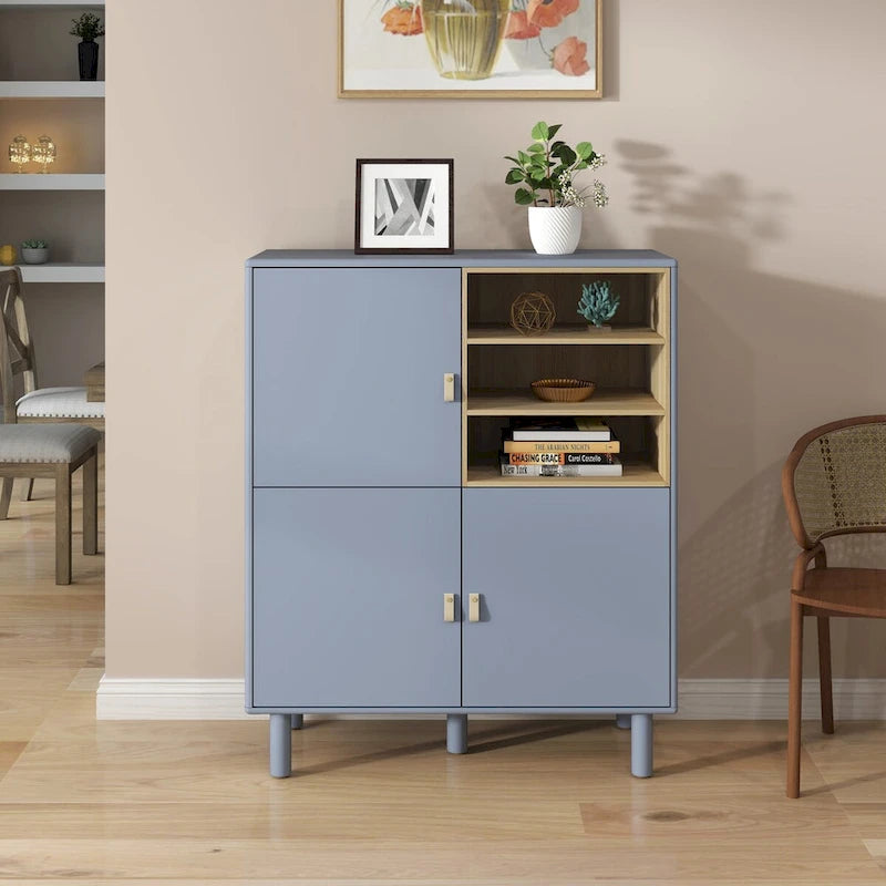 Multifunctional Storage cabinet with door, modern sideboard cabinet, wooden storage cabinet, leather handle drawer cabinet