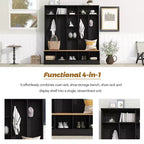 CLIHOME Wide Design Hall Tree with Storage Bench, Minimalist Shoe Cabinet with Cube Storage & Shelves