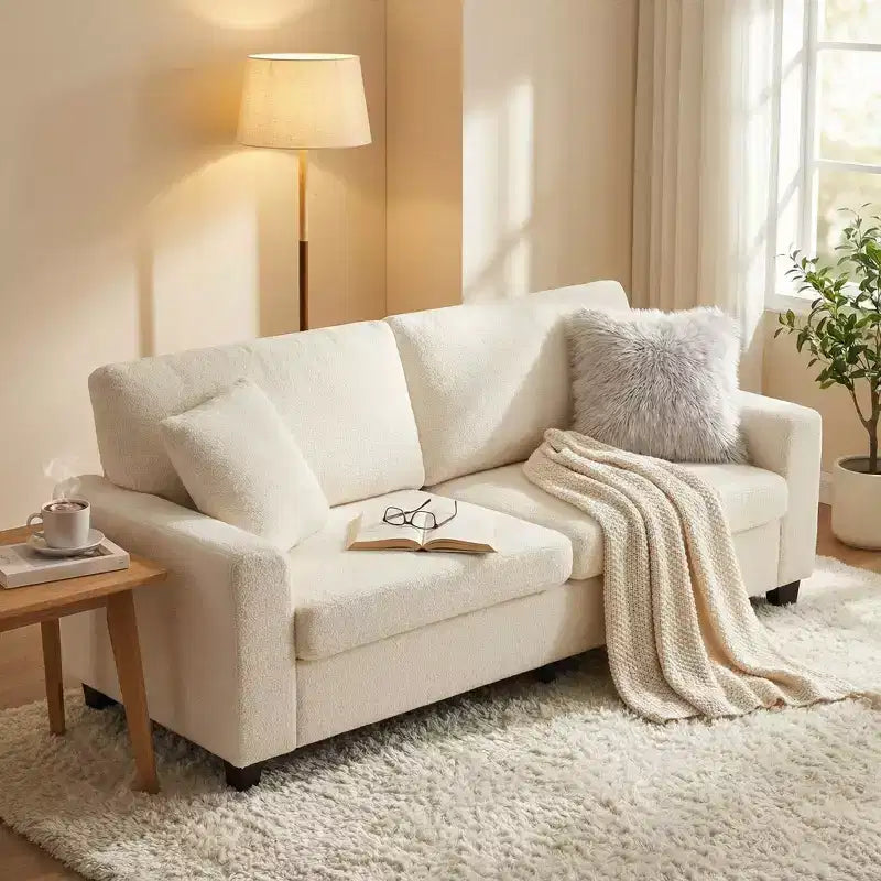 83W Modern 3-Seater Sofa with Deep Seat, Soft Fabric, Wide Armrest, Removable Washable Cushion Cover