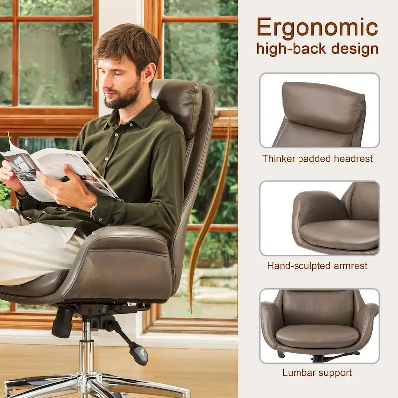 Glitzhome 48-inch Mid-century Adjustable Swivel Faux Leather Office Chair