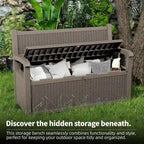 All-Weather Resin Storage Bench with Lockable Hidden Compartment - Rattan-Look Design, 500 lbs Capacity, 70-Gallon Storage