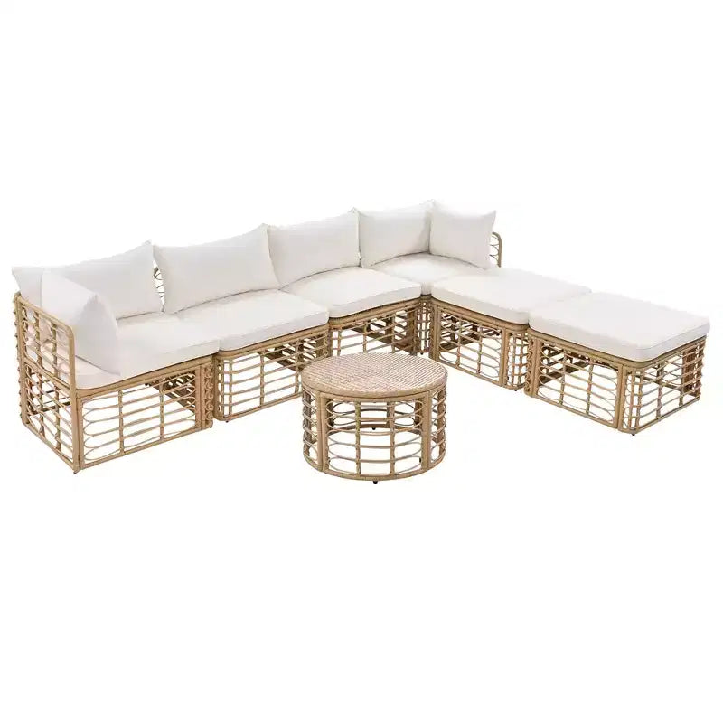 Whisen Weather-Resistant Rattan Outdoor Sectional Sofa Set Patio Couch Set with Thick Cushions and Pillows, Freely Combined Conversation Sets