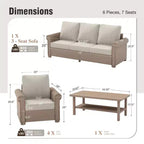 Captiva Designs 6 Piece Luxury Wicker Patio Conversation Sofa Set with Curved Armrests with Cushions