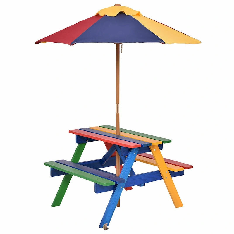 Costway 4 Seat Kids Picnic Table w/Umbrella Garden Yard Folding