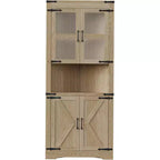 69 Tall Corner Cabinet, Farmhouse Corner Storage Cabinet, Space Saving Storage, Glass Door, Adjustable Shelves, for Living Room, Kitchen