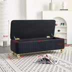 Okak Modern Luxury Flip Top Deep Button Ottoman Bench with Gold Decor & Metal Legs,Upholstered Storage Bench for Living Room,Bedroom