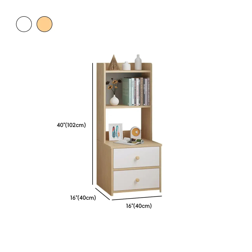 Modern Tall Wood Spacious Shelves 2-Drawer Nightstand
